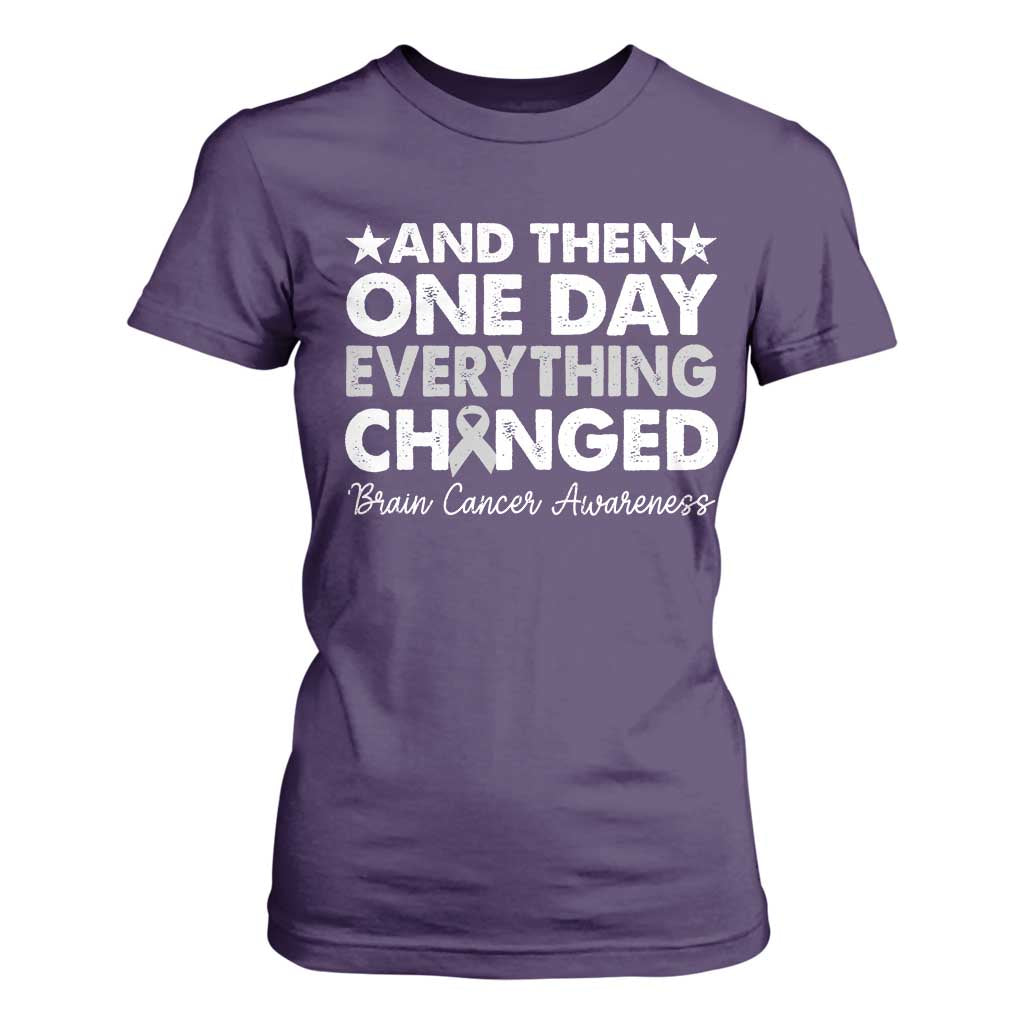 Brain Cancer Awareness T Shirt For Women Retro Fight Brain Tumor Cure Gray Ribbon TS10 Purple Print Your Wear