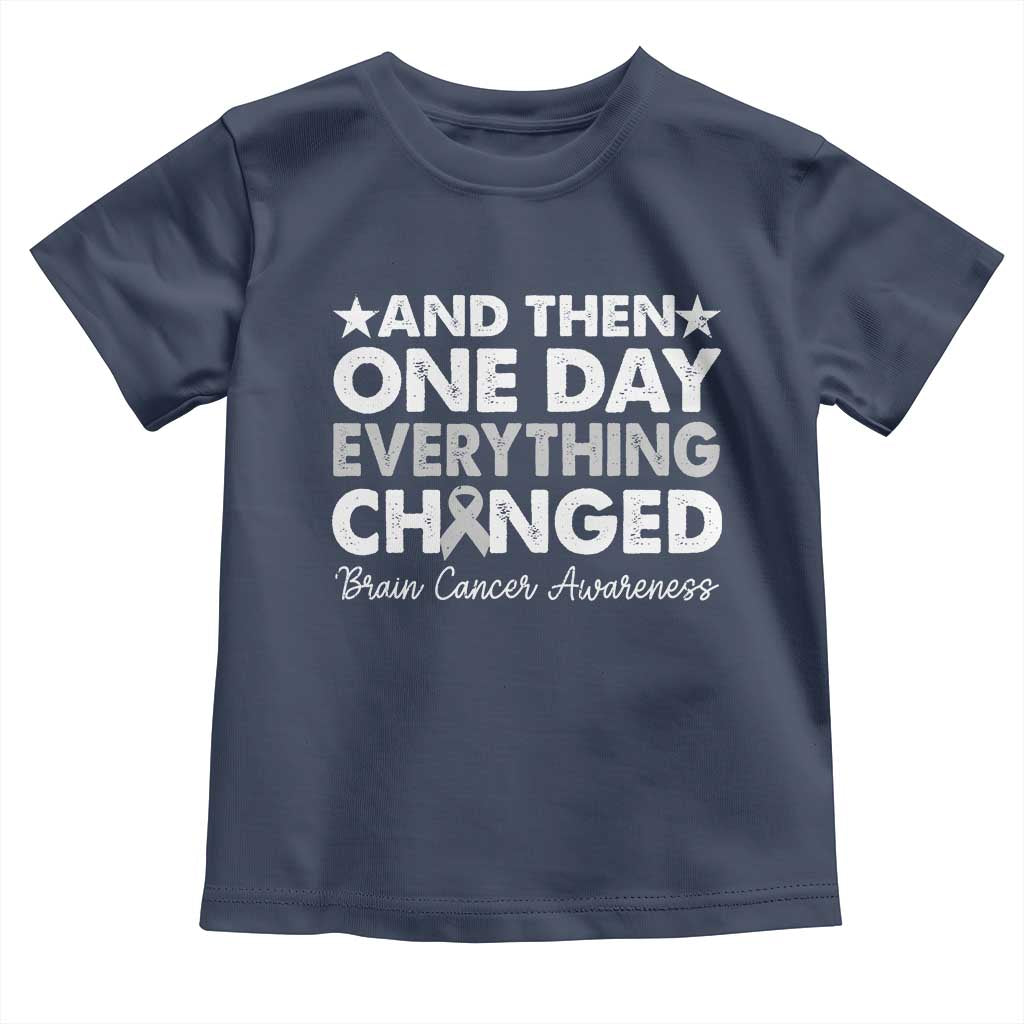 Brain Cancer Awareness Toddler T Shirt Retro Fight Brain Tumor Cure Gray Ribbon TS10 Navy Print Your Wear