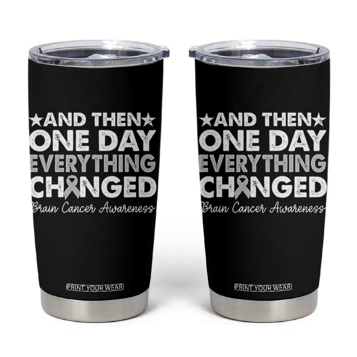 Brain Cancer Awareness Tumbler Cup Retro Fight Brain Tumor Cure Gray Ribbon TS10 Black Print Your Wear