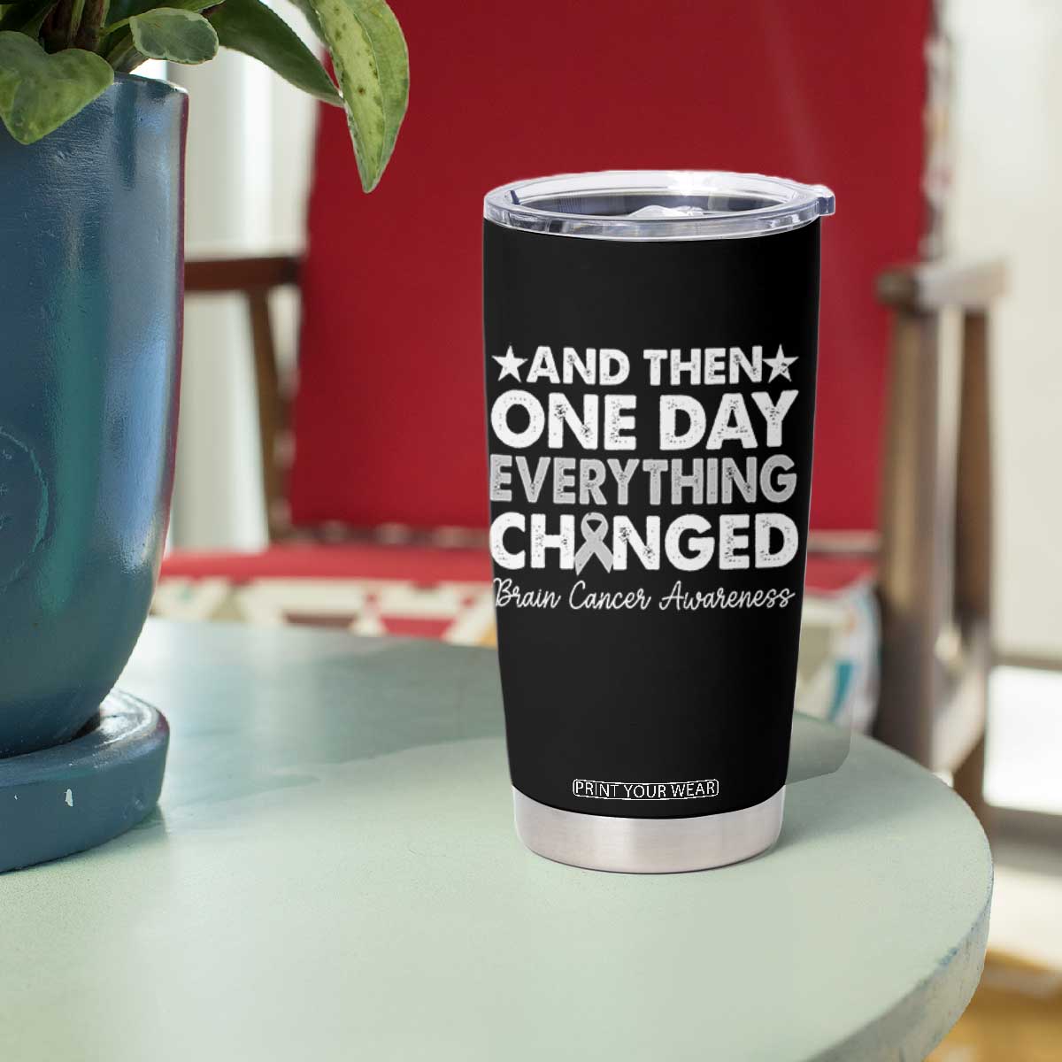 Brain Cancer Awareness Tumbler Cup Retro Fight Brain Tumor Cure Gray Ribbon TS10 Print Your Wear