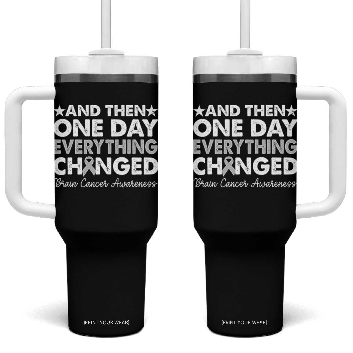Brain Cancer Awareness Tumbler With Handle Retro Fight Brain Tumor Cure Gray Ribbon TS10 One Size: 40 oz Black Print Your Wear