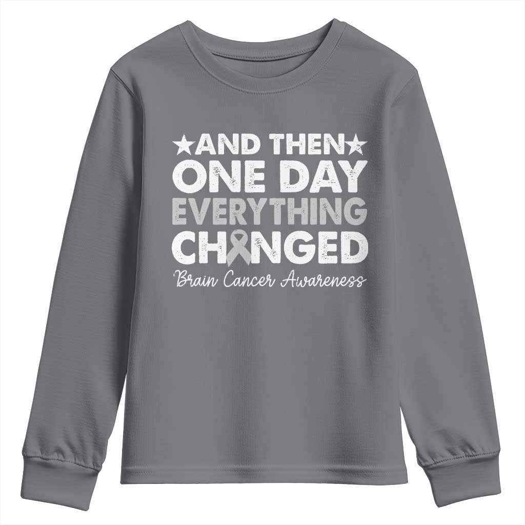 Brain Cancer Awareness Youth Sweatshirt Retro Fight Brain Tumor Cure Gray Ribbon TS10 Charcoal Print Your Wear