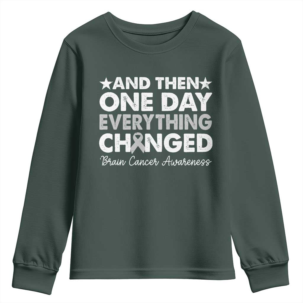 Brain Cancer Awareness Youth Sweatshirt Retro Fight Brain Tumor Cure Gray Ribbon TS10 Dark Forest Green Print Your Wear