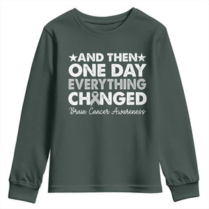 Brain Cancer Awareness Youth Sweatshirt Retro Fight Brain Tumor Cure Gray Ribbon TS10 Dark Forest Green Print Your Wear