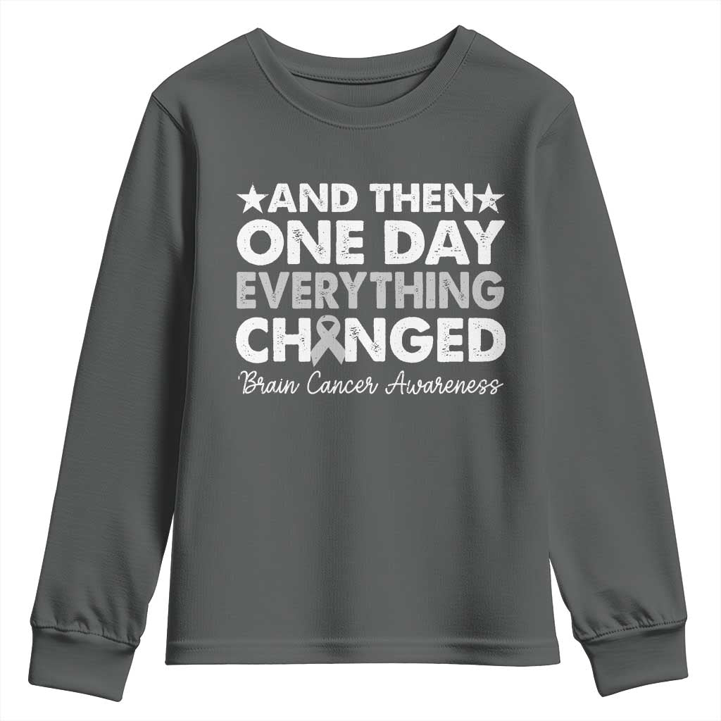 Brain Cancer Awareness Youth Sweatshirt Retro Fight Brain Tumor Cure Gray Ribbon TS10 Dark Heather Print Your Wear