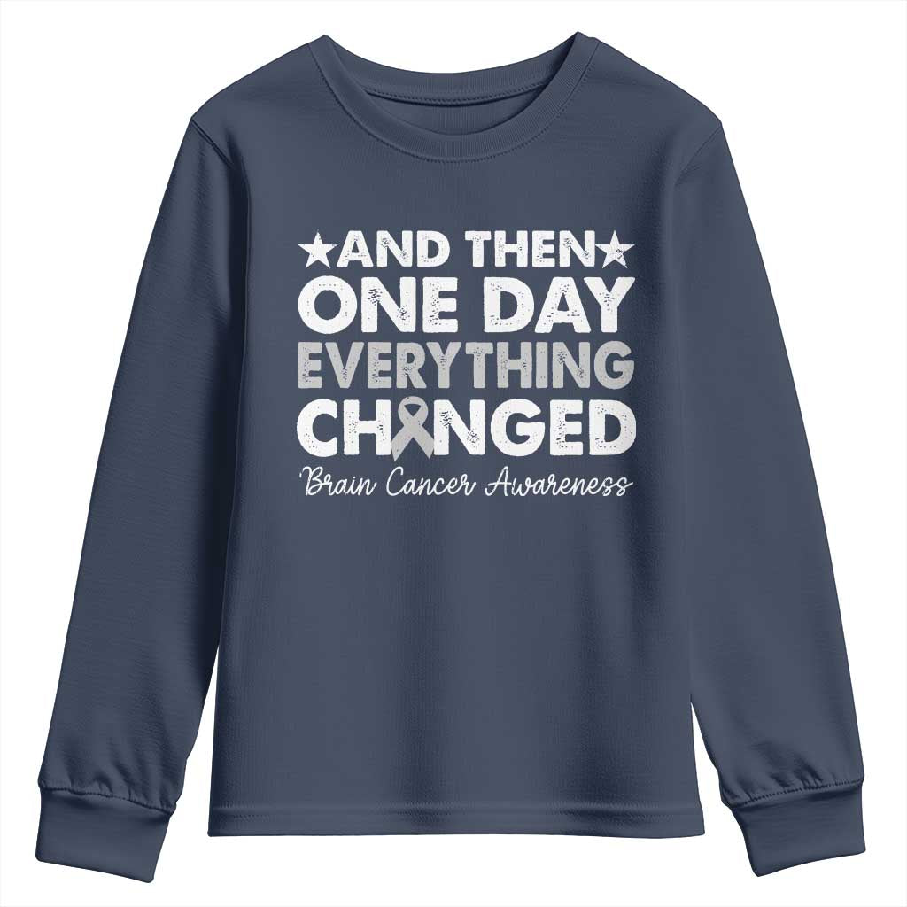 Brain Cancer Awareness Youth Sweatshirt Retro Fight Brain Tumor Cure Gray Ribbon TS10 Navy Print Your Wear