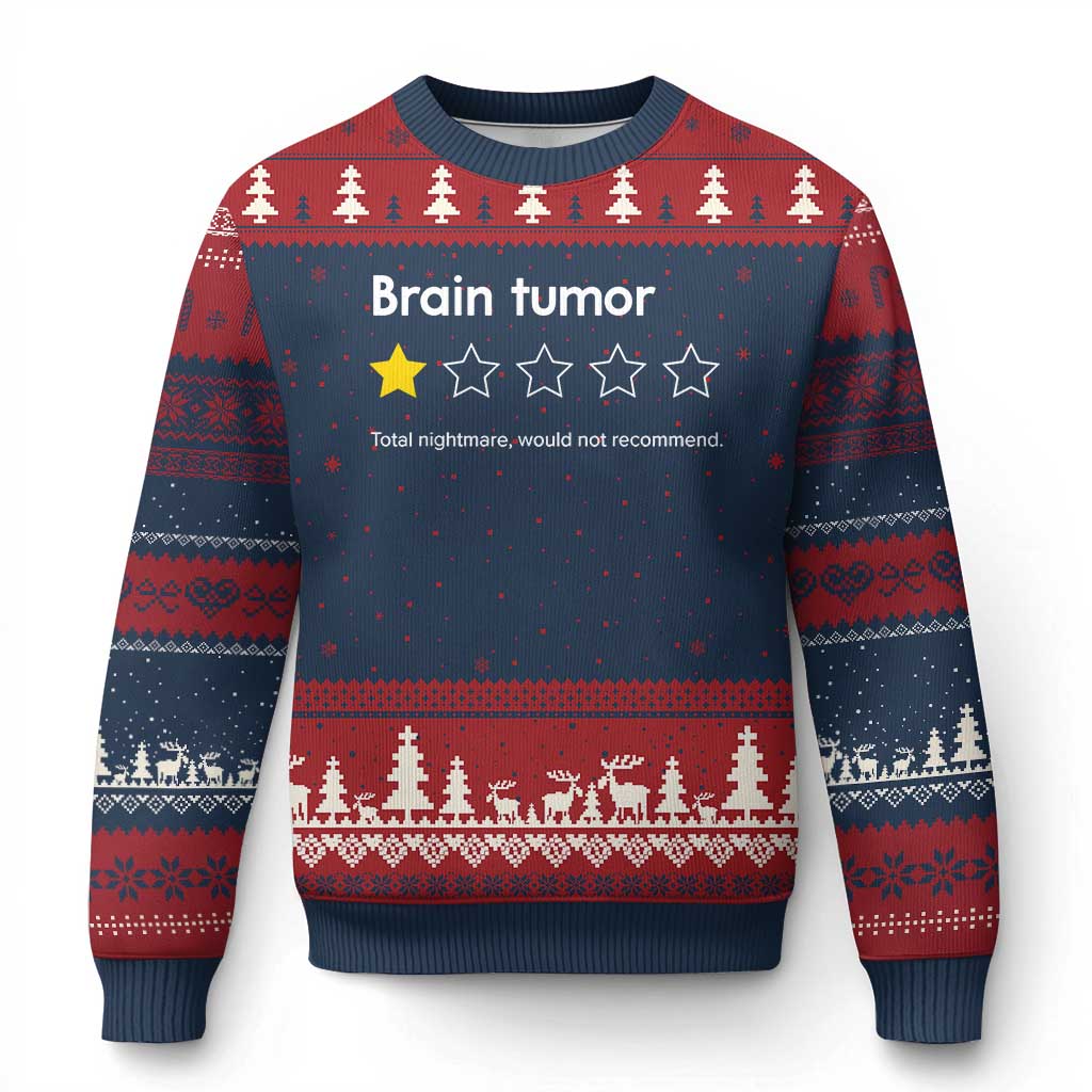 Brain Tumor Ugly Christmas Sweater One Star Would Not Recommend Brain Cancer Awareness TS10 Navy Red Print Your Wear