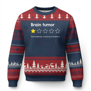 Brain Tumor Ugly Christmas Sweater One Star Would Not Recommend Brain Cancer Awareness TS10 Navy Red Print Your Wear