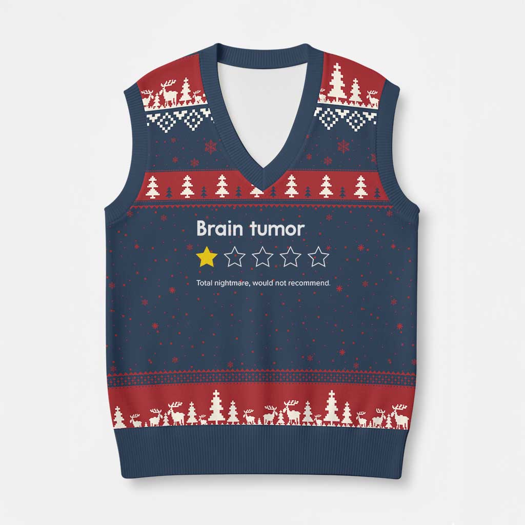 Brain Tumor V-Neck Knit Sweater Vest One Star Would Not Recommend Brain Cancer Awareness TS10 Navy Red Print Your Wear