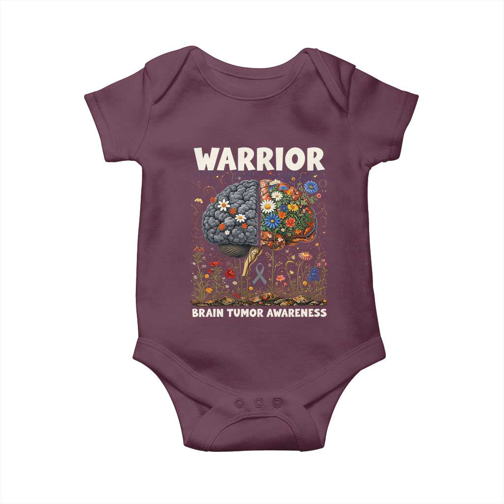 Brain Tumor Warrior Baby Onesie Gray Ribbon Brain Cancer Awareness TS10 Maroon Print Your Wear