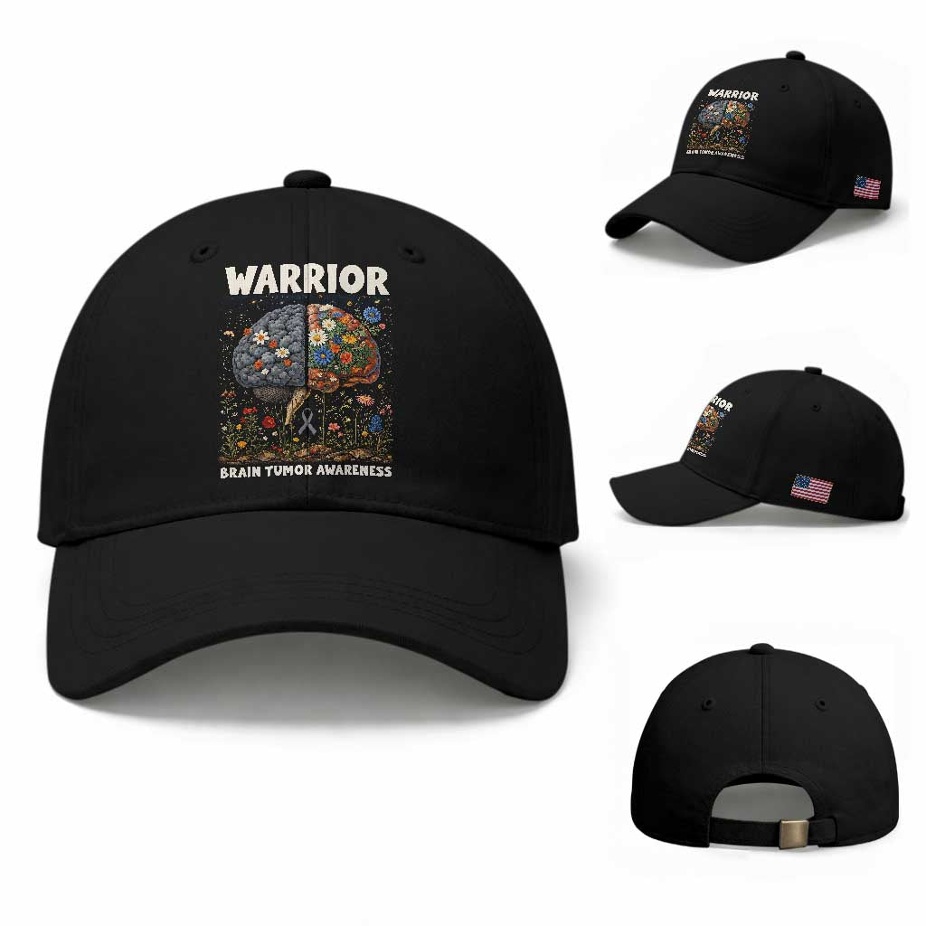 Brain Tumor Warrior Baseball Cap Gray Ribbon Brain Cancer Awareness TS10 Baseball Cap Universal Fit Black Print Your Wear