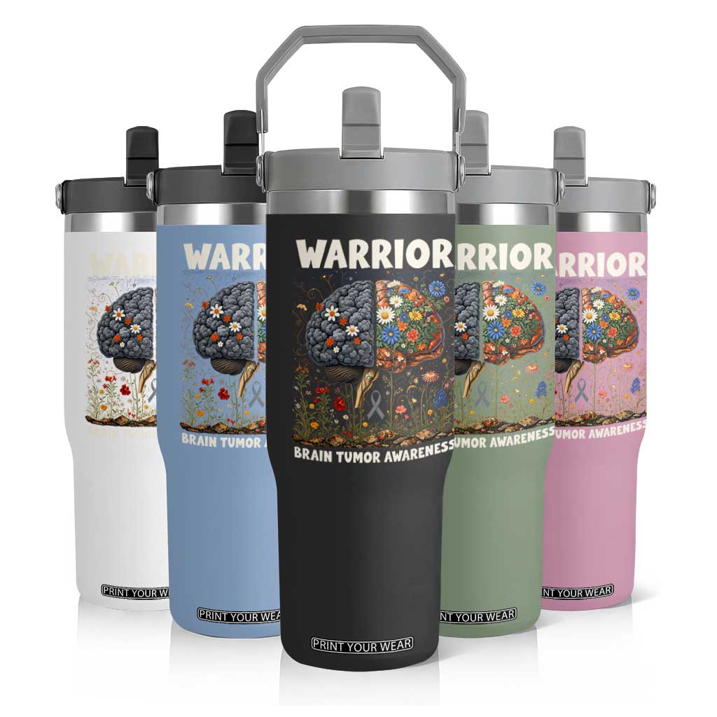 Brain Tumor Warrior Flip Straw Tumbler Gray Ribbon Brain Cancer Awareness TS10 Print Your Wear