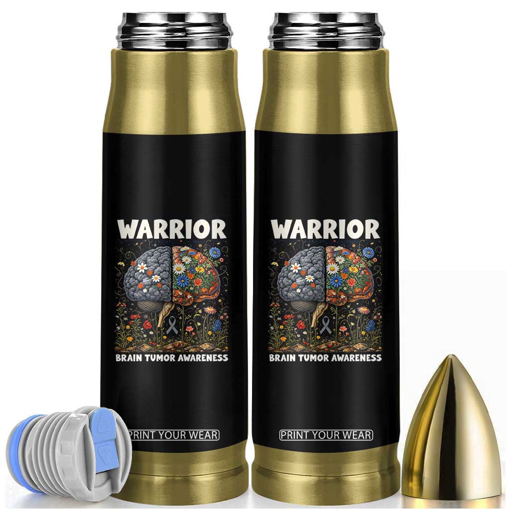 Brain Tumor Warrior Bullet Tumbler Gray Ribbon Brain Cancer Awareness TS10 Black Print Your Wear