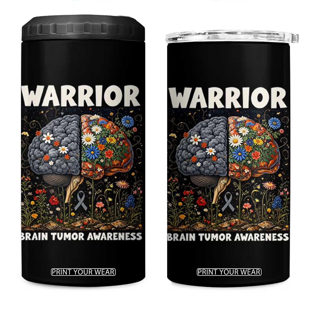 Brain Tumor Warrior 4 in 1 Can Cooler Tumbler Gray Ribbon Brain Cancer Awareness TS10 One Size: 16 oz Black Print Your Wear