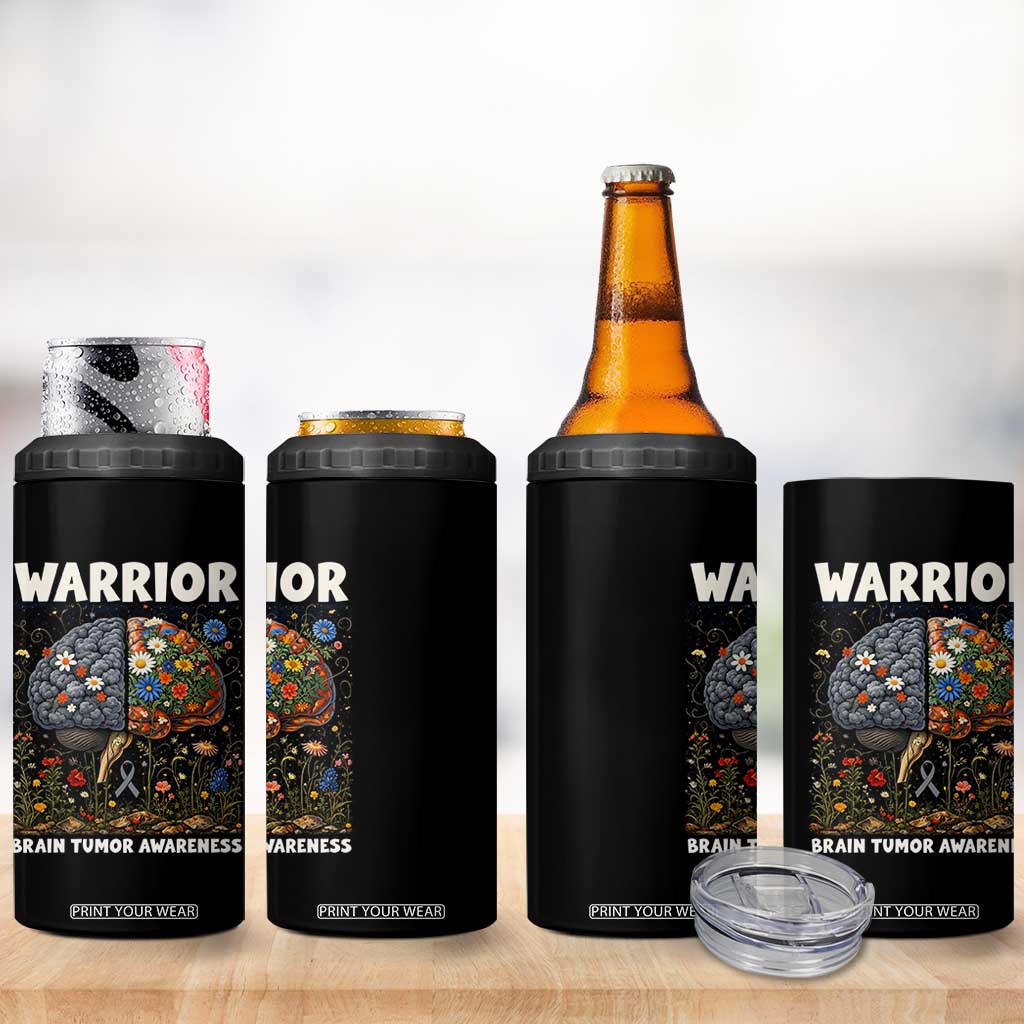 Brain Tumor Warrior 4 in 1 Can Cooler Tumbler Gray Ribbon Brain Cancer Awareness TS10 Print Your Wear