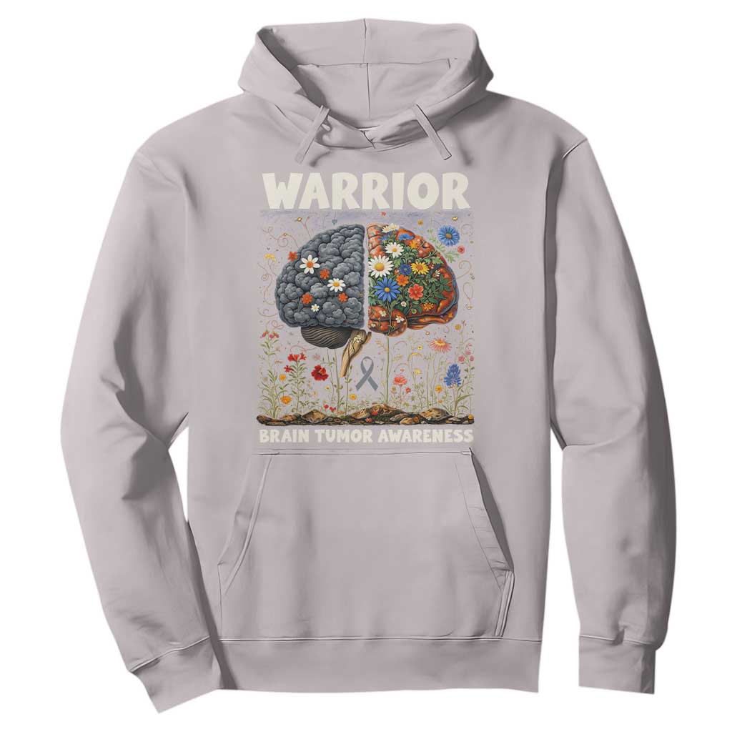 Brain Tumor Warrior Hoodie Gray Ribbon Brain Cancer Awareness TS10 Ice Gray Print Your Wear
