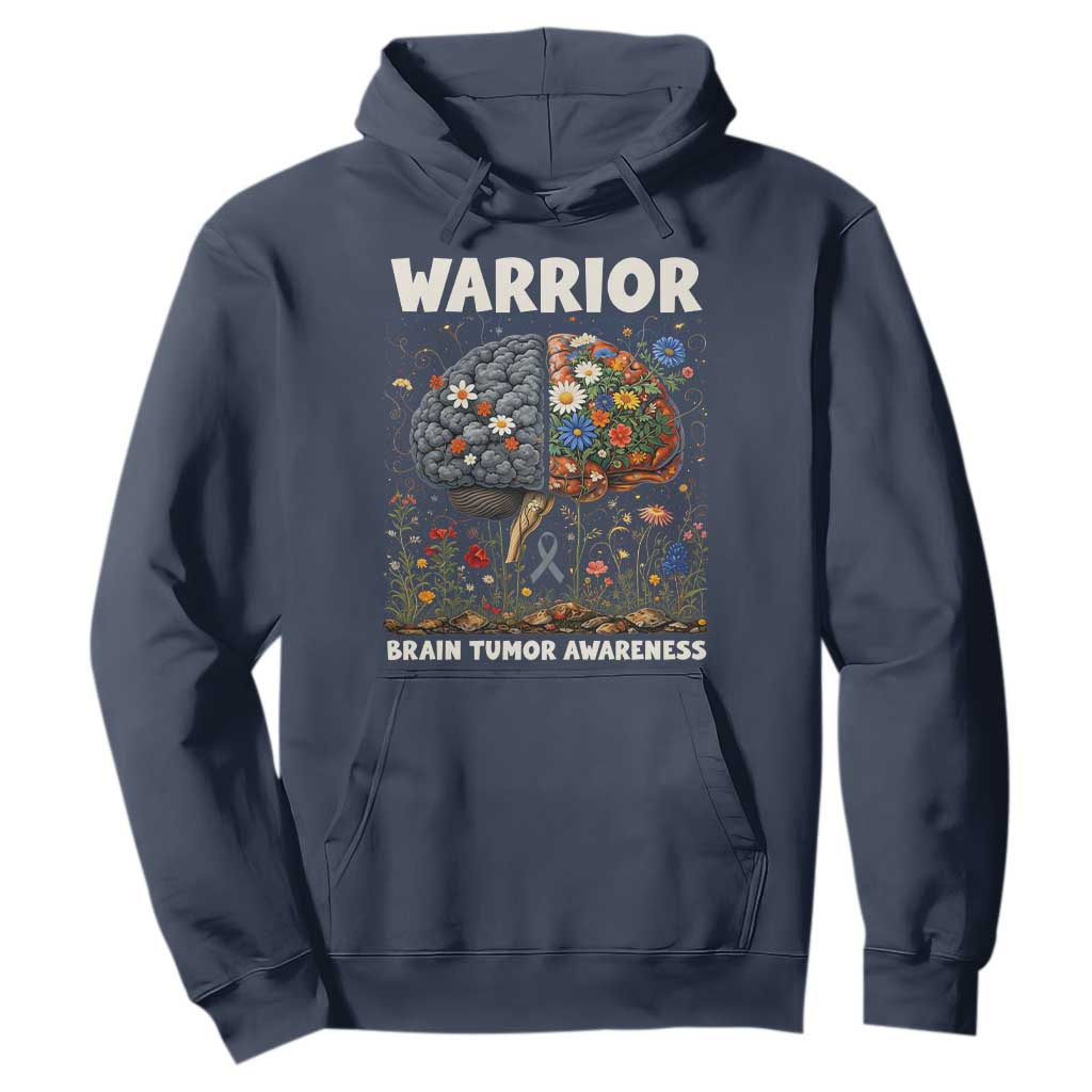 Brain Tumor Warrior Hoodie Gray Ribbon Brain Cancer Awareness TS10 Navy Print Your Wear