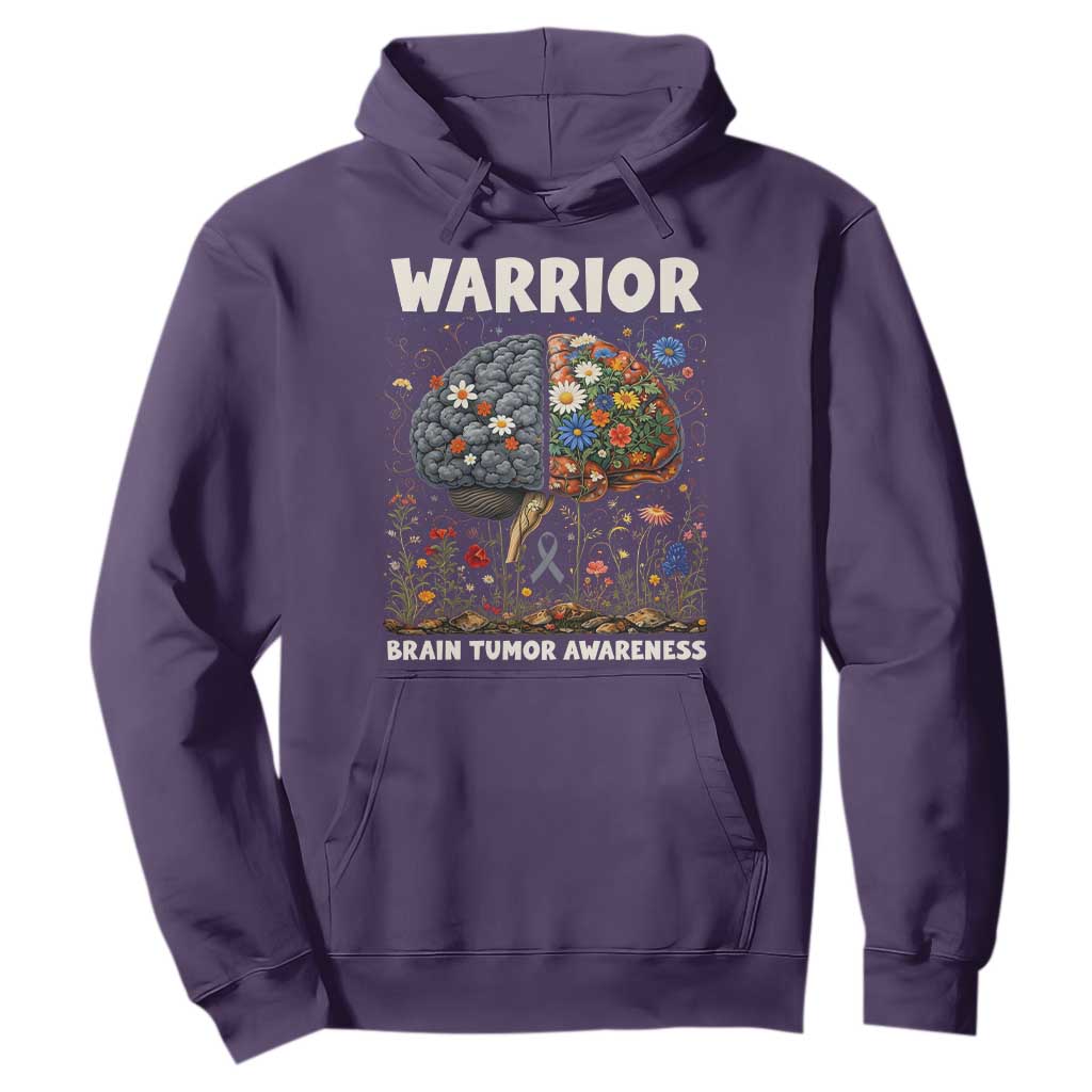Brain Tumor Warrior Hoodie Gray Ribbon Brain Cancer Awareness TS10 Purple Print Your Wear