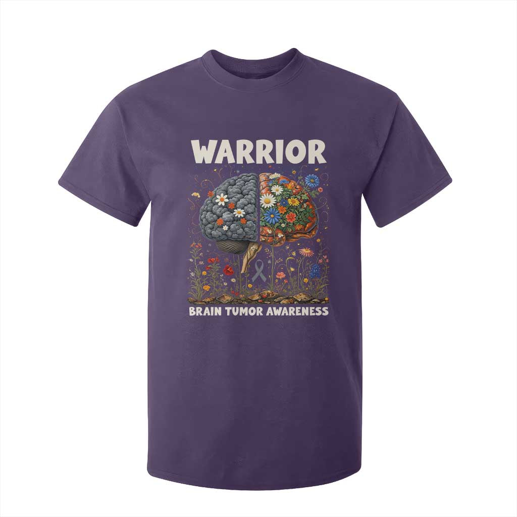 Brain Tumor Warrior T Shirt For Kid Gray Ribbon Brain Cancer Awareness TS10 Purple Print Your Wear