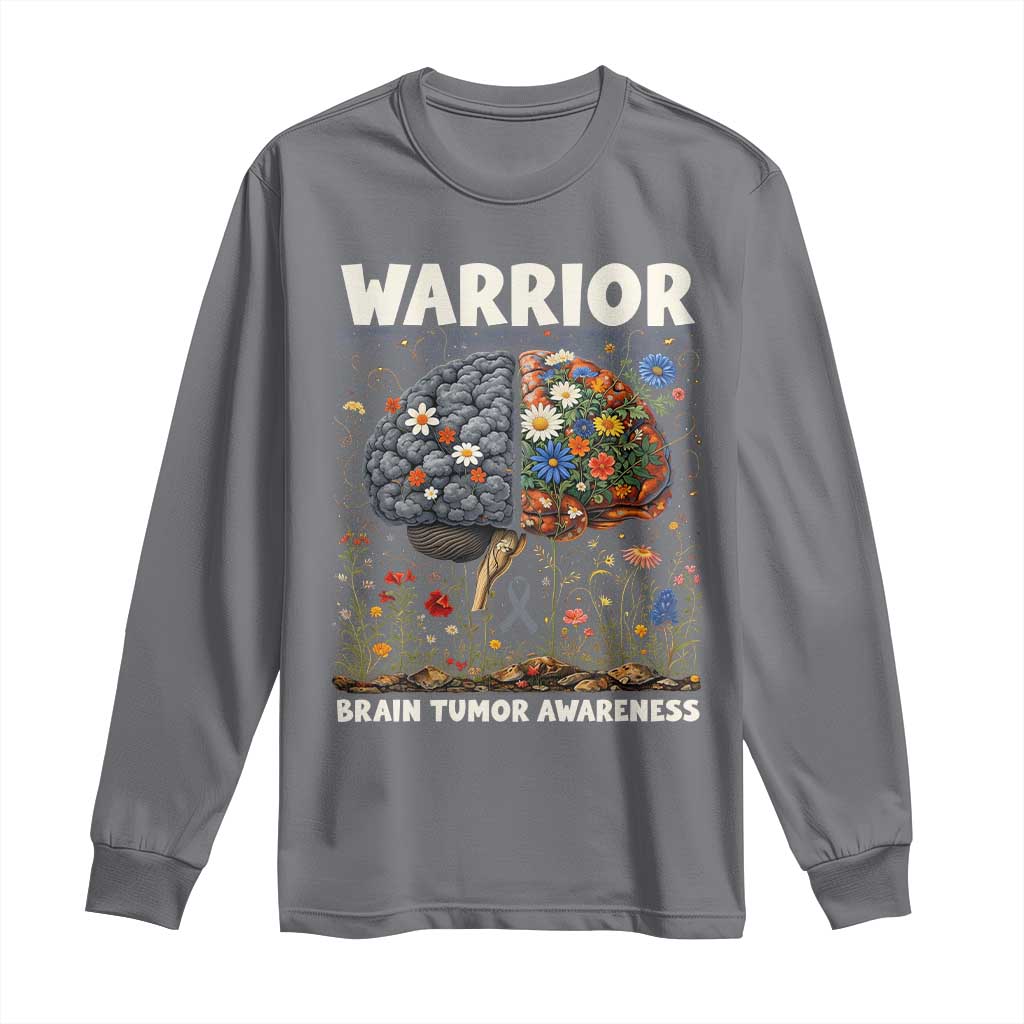 Brain Tumor Warrior Long Sleeve Shirt Gray Ribbon Brain Cancer Awareness TS10 Charcoal Print Your Wear