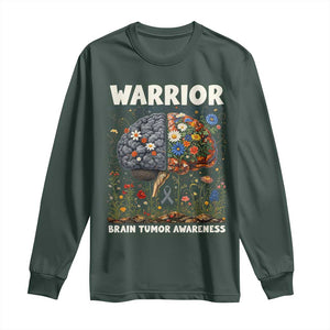 Brain Tumor Warrior Long Sleeve Shirt Gray Ribbon Brain Cancer Awareness TS10 Dark Forest Green Print Your Wear