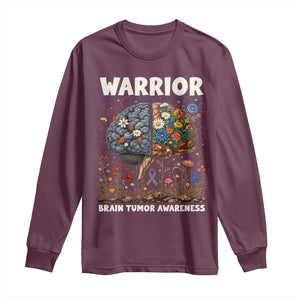 Brain Tumor Warrior Long Sleeve Shirt Gray Ribbon Brain Cancer Awareness TS10 Maroon Print Your Wear