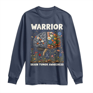 Brain Tumor Warrior Long Sleeve Shirt Gray Ribbon Brain Cancer Awareness TS10 Navy Print Your Wear