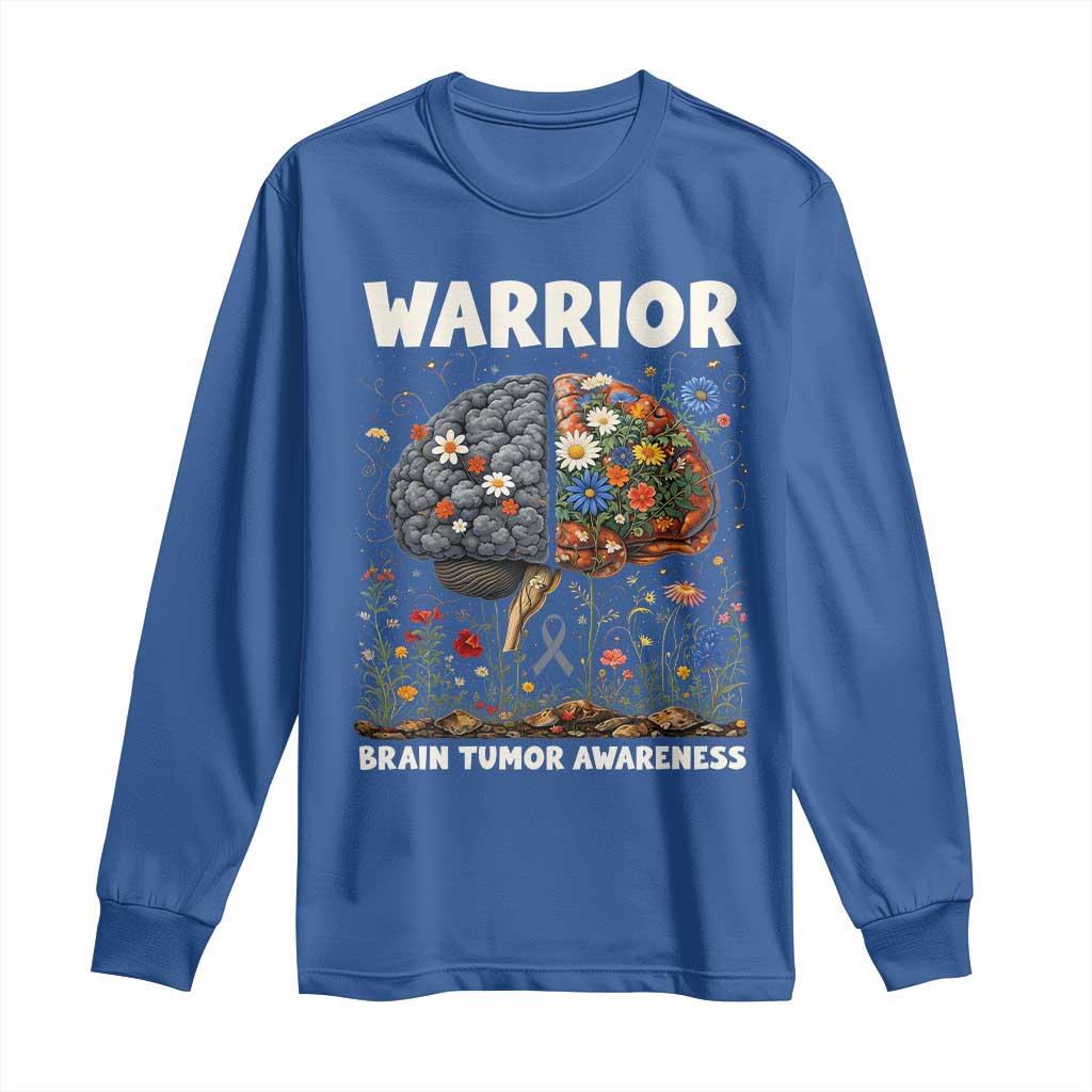 Brain Tumor Warrior Long Sleeve Shirt Gray Ribbon Brain Cancer Awareness TS10 Royal Blue Print Your Wear