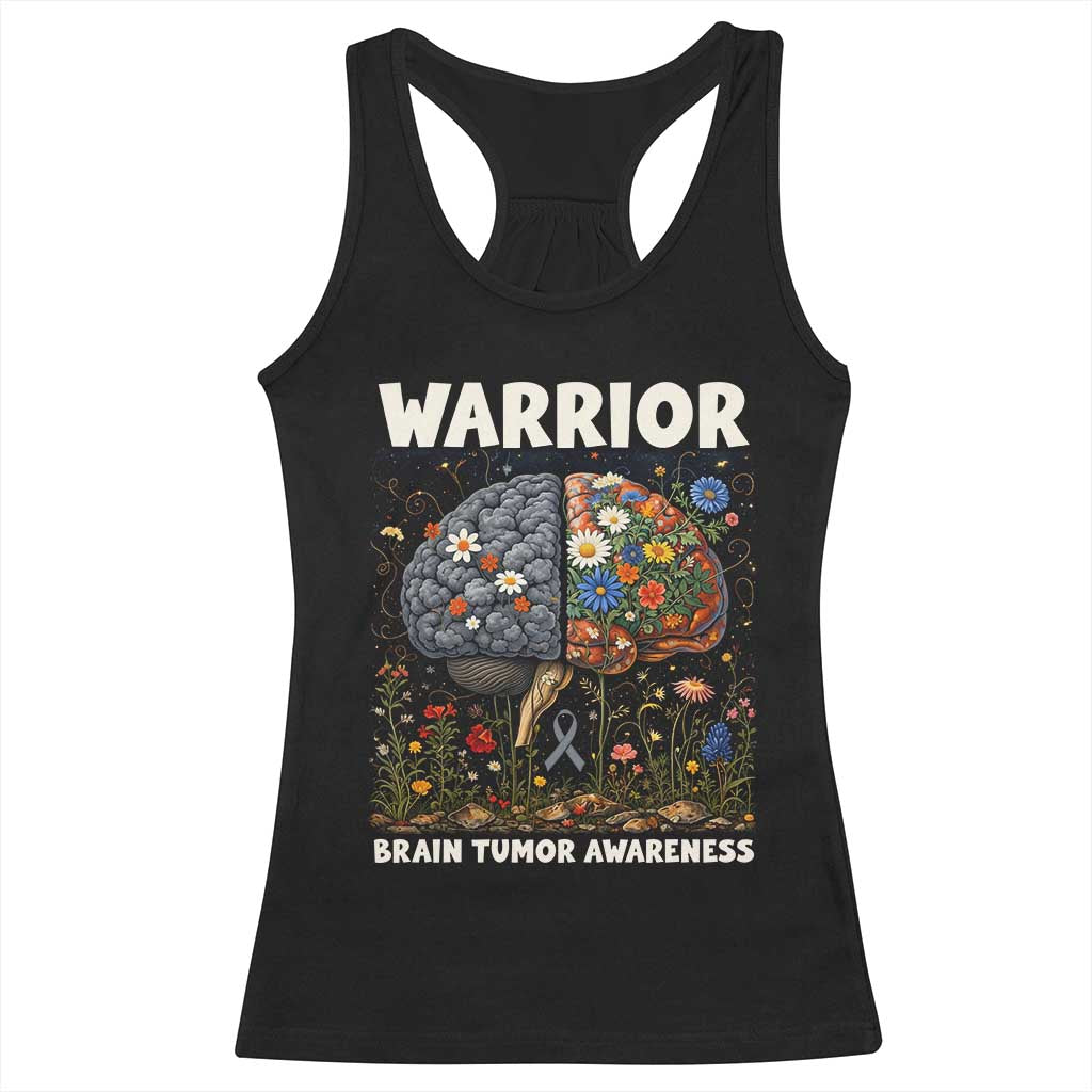Brain Tumor Warrior Racerback Tank Top Gray Ribbon Brain Cancer Awareness TS10 Black Print Your Wear