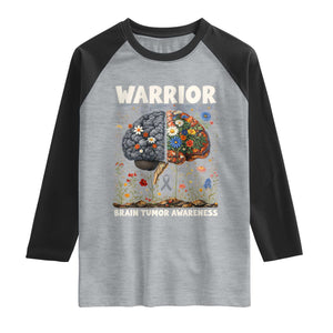 Brain Tumor Warrior Raglan Shirt Gray Ribbon Brain Cancer Awareness TS10 Heather Gray Black Print Your Wear