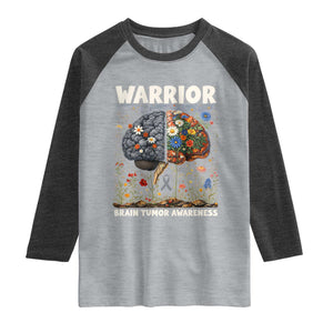 Brain Tumor Warrior Raglan Shirt Gray Ribbon Brain Cancer Awareness TS10 Heather Gray Heather Charcoal Print Your Wear