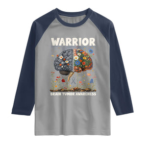 Brain Tumor Warrior Raglan Shirt Gray Ribbon Brain Cancer Awareness TS10 Sport Gray Navy Print Your Wear