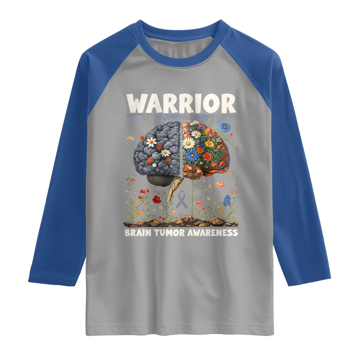Brain Tumor Warrior Raglan Shirt Gray Ribbon Brain Cancer Awareness TS10 Sport Gray Royal Print Your Wear