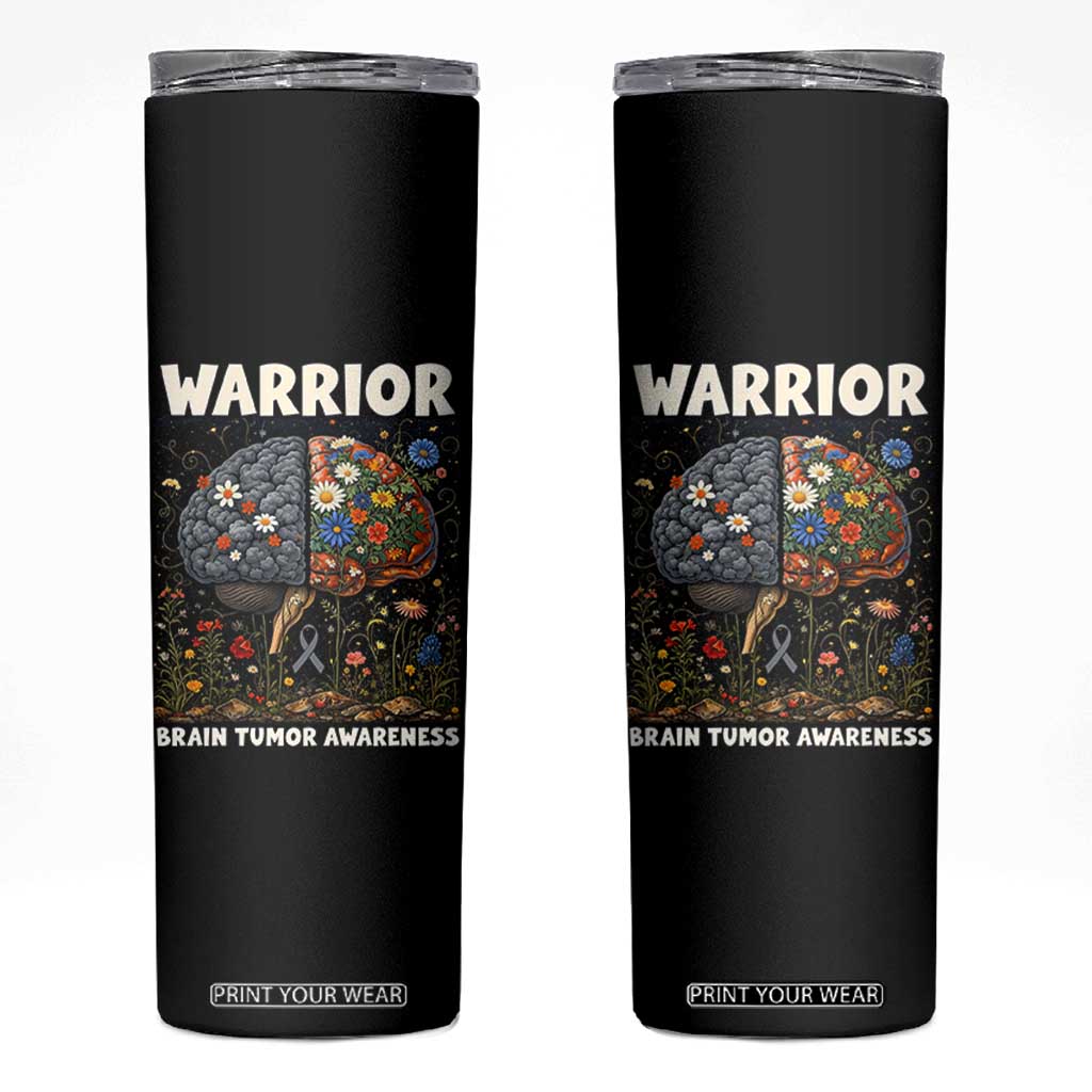 Brain Tumor Warrior Skinny Tumbler Gray Ribbon Brain Cancer Awareness TS10 Black Print Your Wear