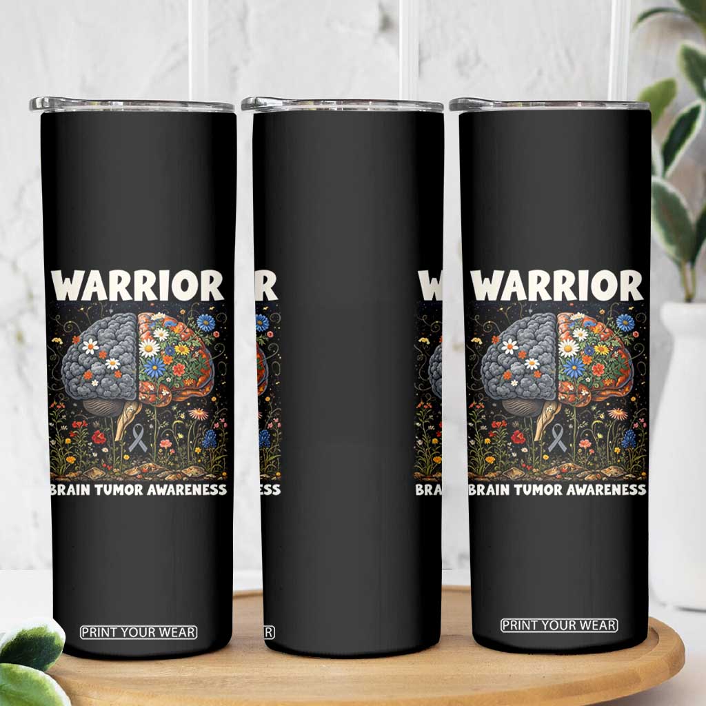 Brain Tumor Warrior Skinny Tumbler Gray Ribbon Brain Cancer Awareness TS10 Print Your Wear
