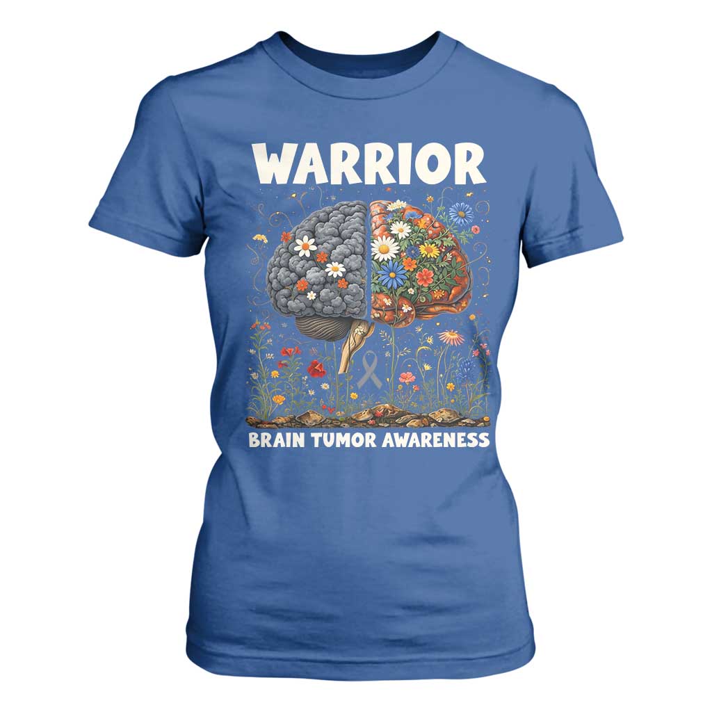 Brain Tumor Warrior T Shirt For Women Gray Ribbon Brain Cancer Awareness TS10 Royal Blue Print Your Wear