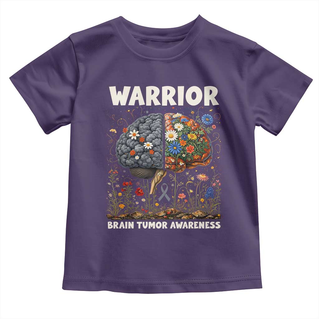 Brain Tumor Warrior Toddler T Shirt Gray Ribbon Brain Cancer Awareness TS10 Purple Print Your Wear