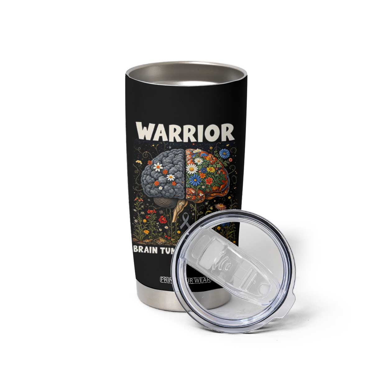Brain Tumor Warrior Tumbler Cup Gray Ribbon Brain Cancer Awareness TS10 Print Your Wear
