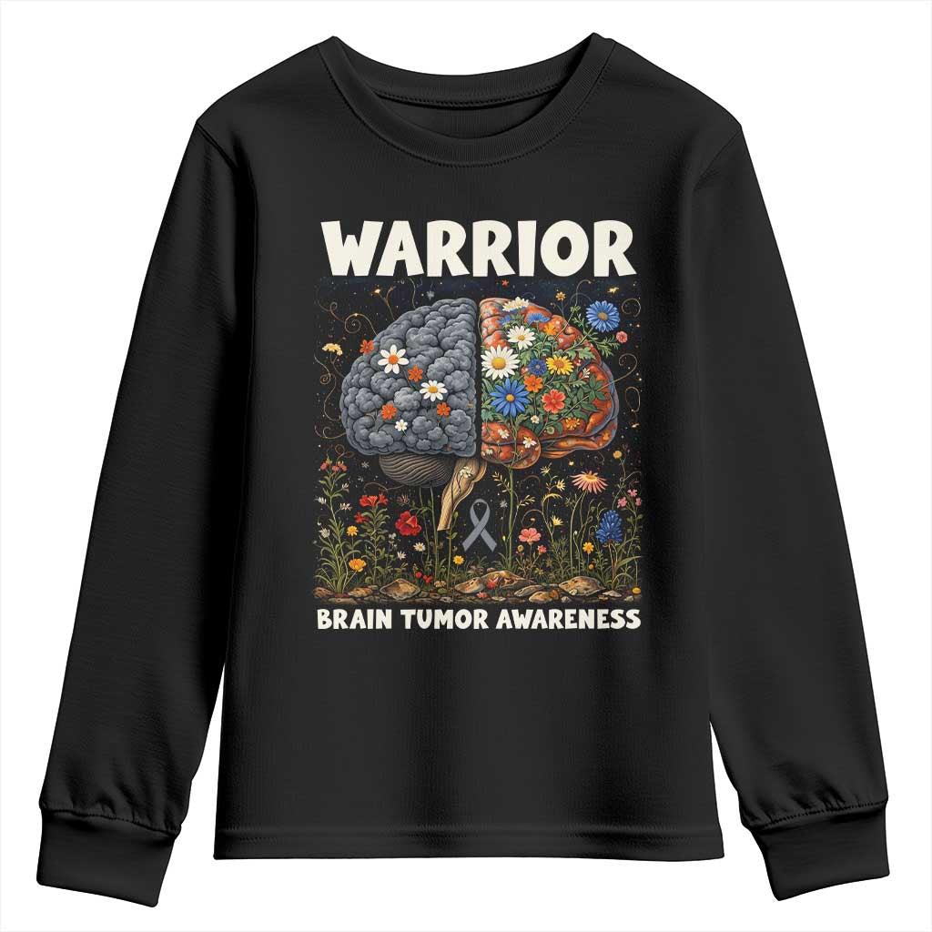 Brain Tumor Warrior Youth Sweatshirt Gray Ribbon Brain Cancer Awareness TS10 Black Print Your Wear