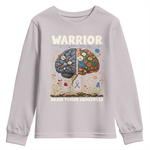 Brain Tumor Warrior Youth Sweatshirt Gray Ribbon Brain Cancer Awareness TS10 Ice Gray Print Your Wear