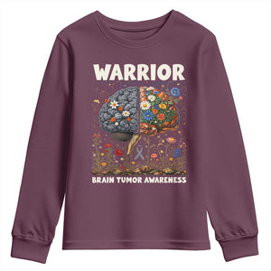 Brain Tumor Warrior Youth Sweatshirt Gray Ribbon Brain Cancer Awareness TS10 Maroon Print Your Wear