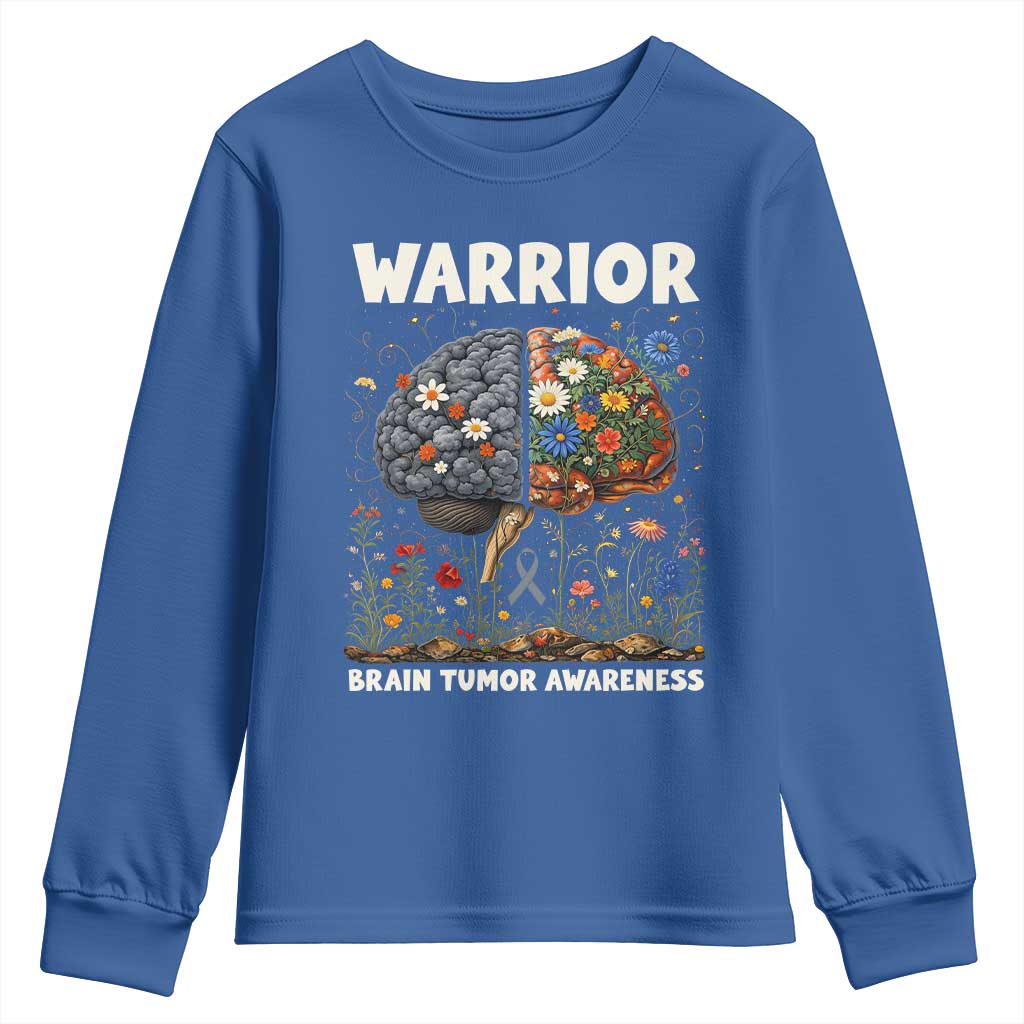 Brain Tumor Warrior Youth Sweatshirt Gray Ribbon Brain Cancer Awareness TS10 Royal Blue Print Your Wear