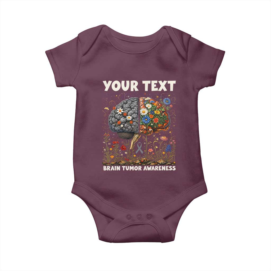 Personalized Brain Tumor Warrior Baby Onesie Custom Name Gray Ribbon Brain Cancer Awareness TS10 Maroon Print Your Wear