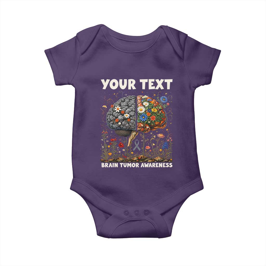 Personalized Brain Tumor Warrior Baby Onesie Custom Name Gray Ribbon Brain Cancer Awareness TS10 Purple Print Your Wear