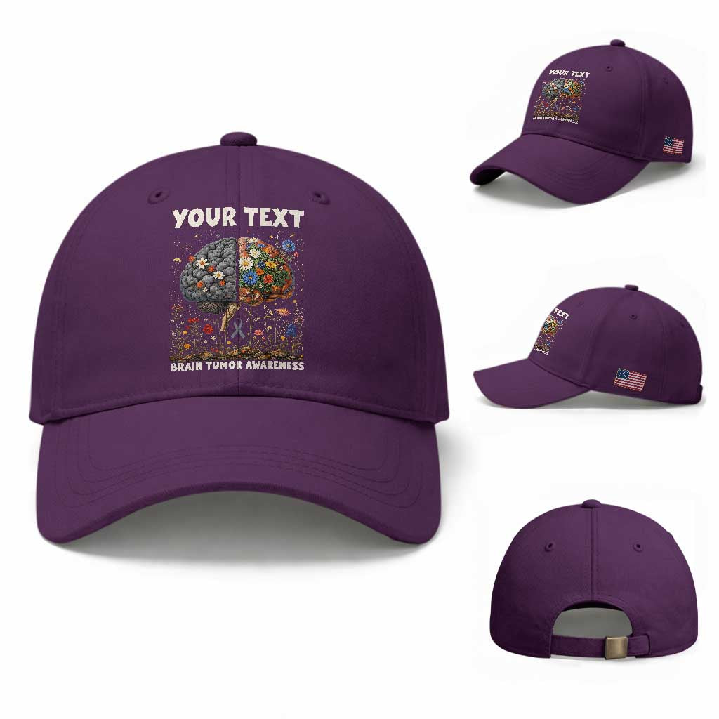 Personalized Brain Tumor Warrior Baseball Cap Custom Name Gray Ribbon Brain Cancer Awareness TS10 Baseball Cap Universal Fit Purple Print Your Wear