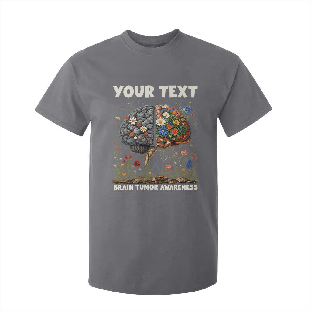 Personalized Brain Tumor Warrior T Shirt For Kid Custom Name Gray Ribbon Brain Cancer Awareness TS10 Charcoal Print Your Wear