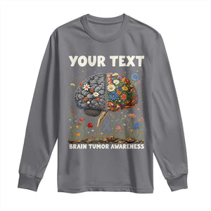 Personalized Brain Tumor Warrior Long Sleeve Shirt Custom Name Gray Ribbon Brain Cancer Awareness TS10 Charcoal Print Your Wear