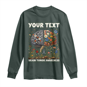 Personalized Brain Tumor Warrior Long Sleeve Shirt Custom Name Gray Ribbon Brain Cancer Awareness TS10 Dark Forest Green Print Your Wear