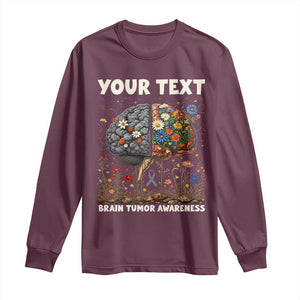Personalized Brain Tumor Warrior Long Sleeve Shirt Custom Name Gray Ribbon Brain Cancer Awareness TS10 Maroon Print Your Wear