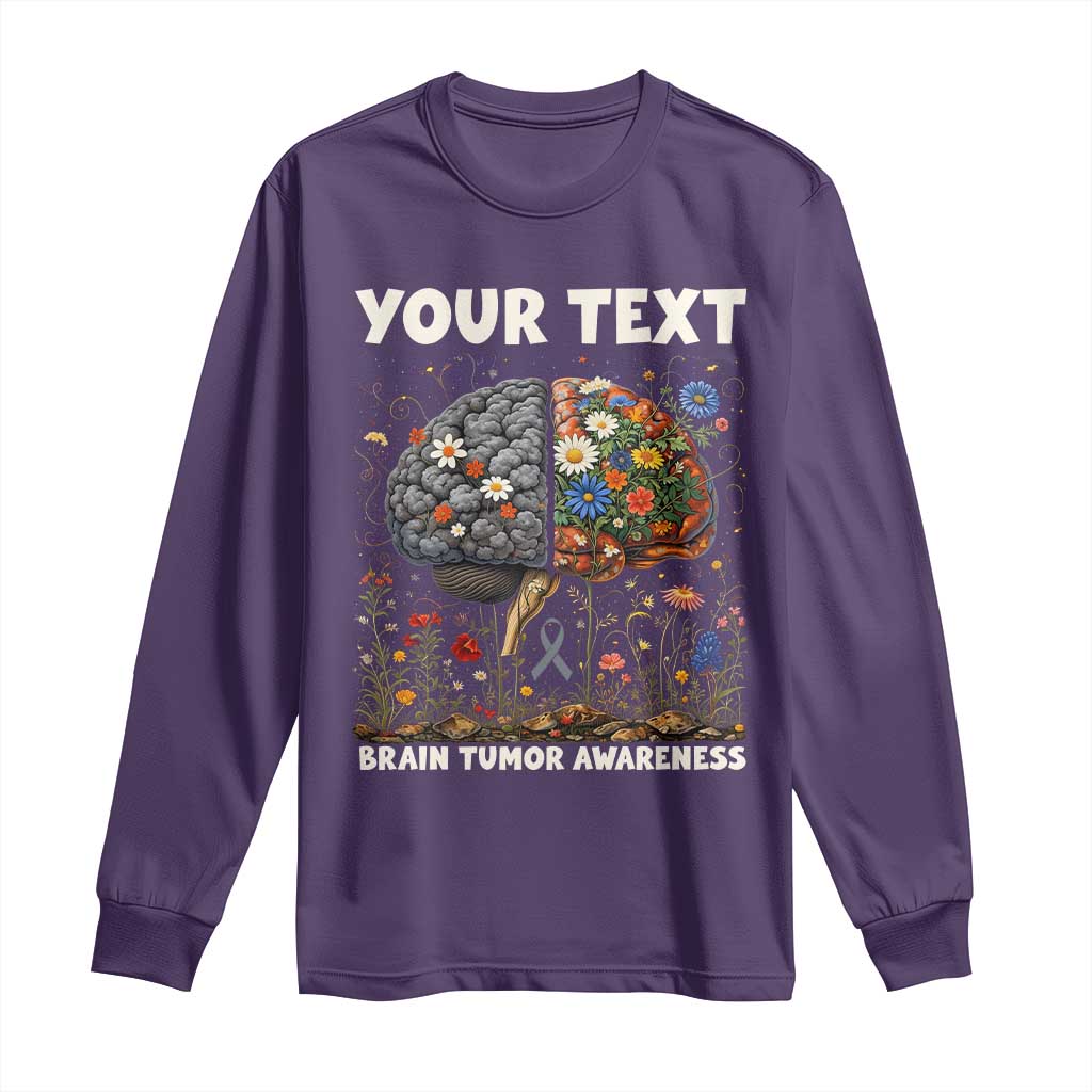 Personalized Brain Tumor Warrior Long Sleeve Shirt Custom Name Gray Ribbon Brain Cancer Awareness TS10 Purple Print Your Wear